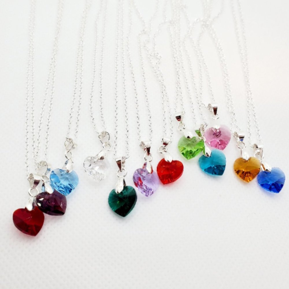 🌹3/$30 NEW Swarovski Heart Birthstone Dainty minimalist silver plated necklace